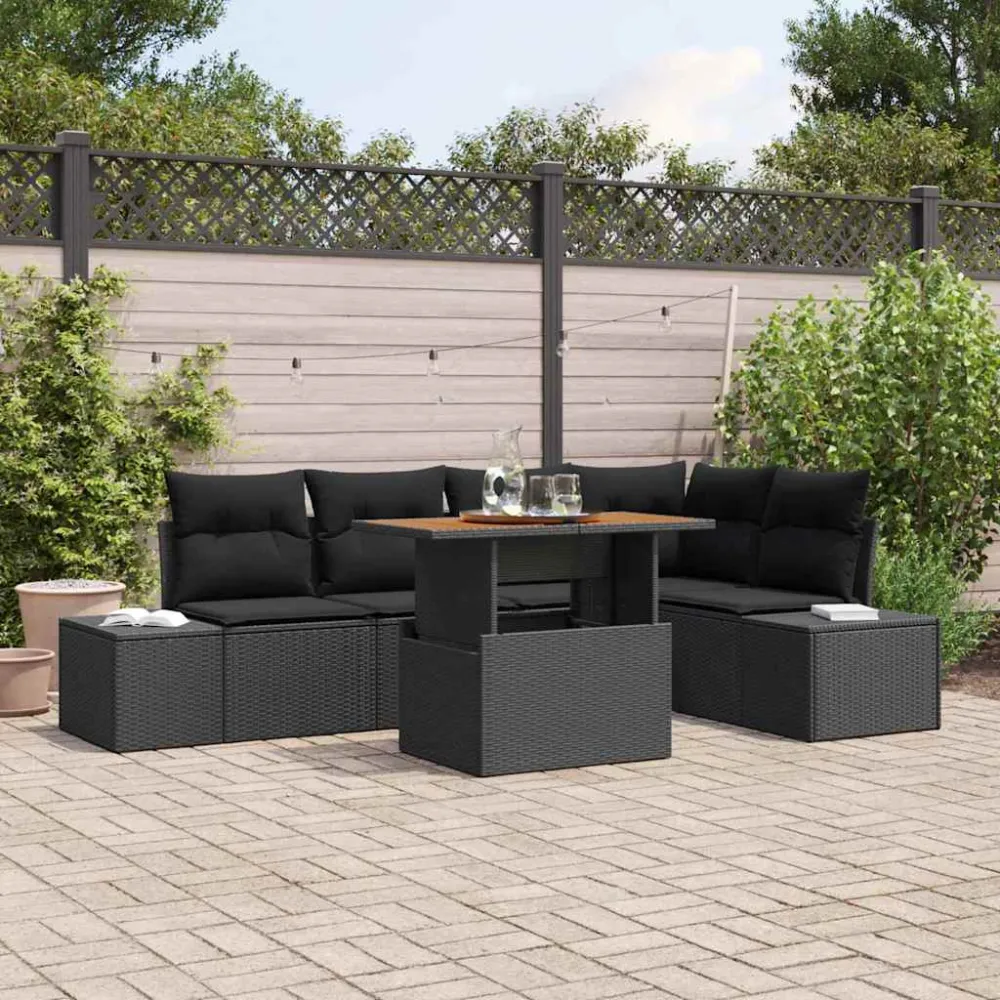 Tuin Sofa Set met opslag 6 pcs Zwart Poly riet vidaXL