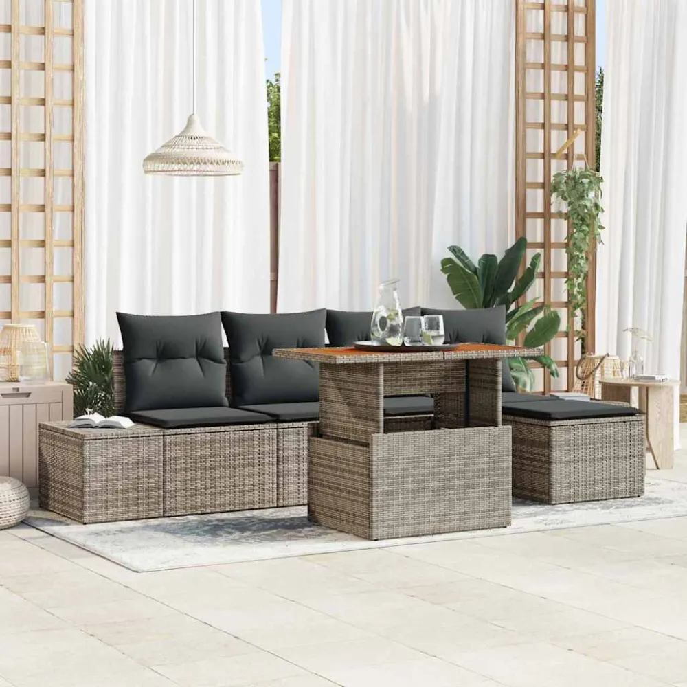Tuin Sofa Set met opslag 6 pcs Grijs Poly riet vidaXL