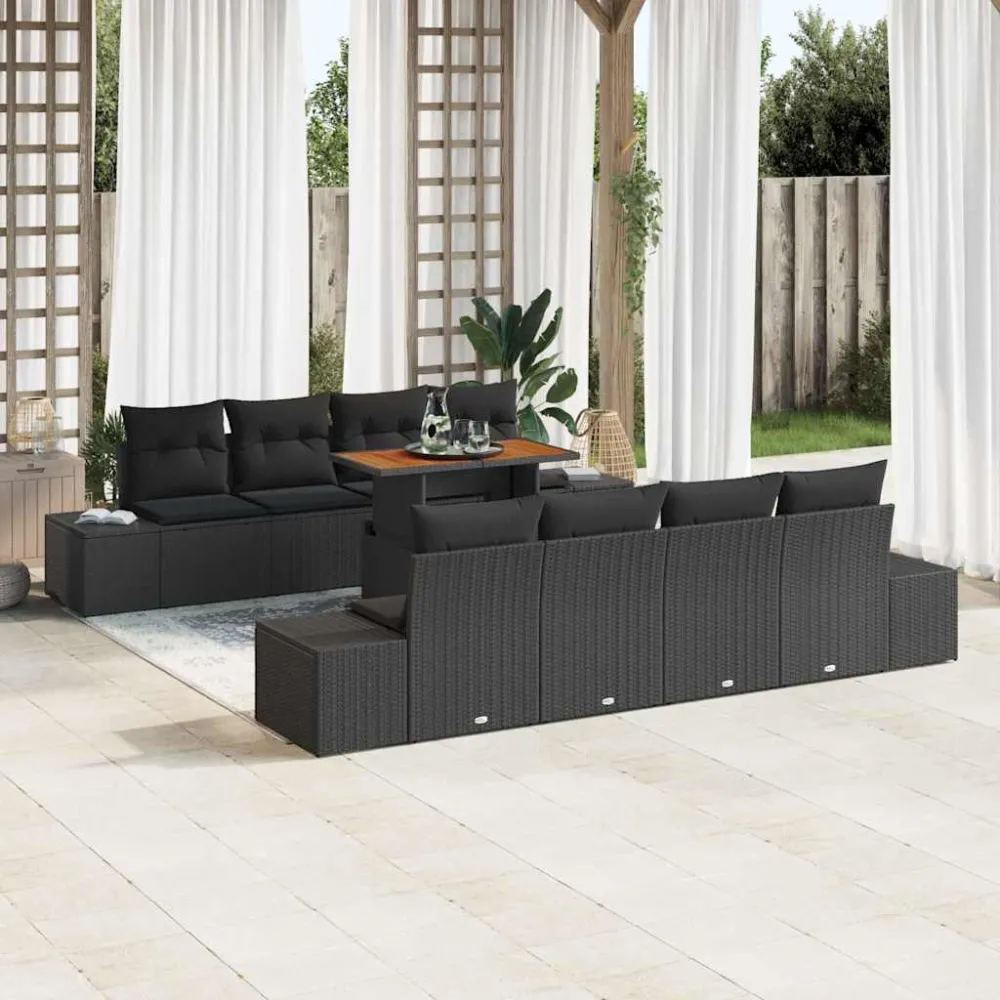 Tuin Sofa Set met opslag 9 pcs Zwart Poly riet vidaXL