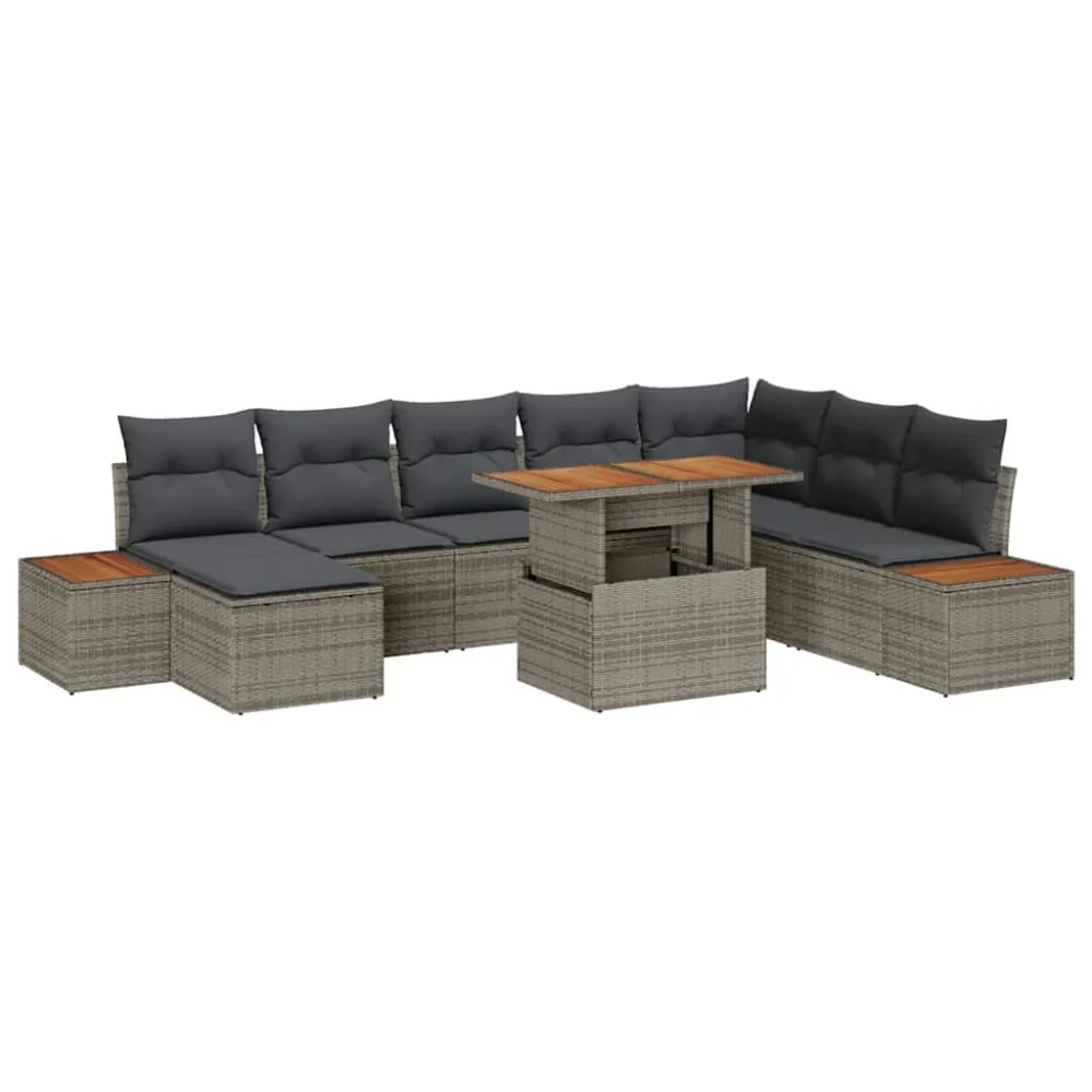 Tuin Sofa Set met opslag 9 pcs Grijs Poly riet vidaXL
