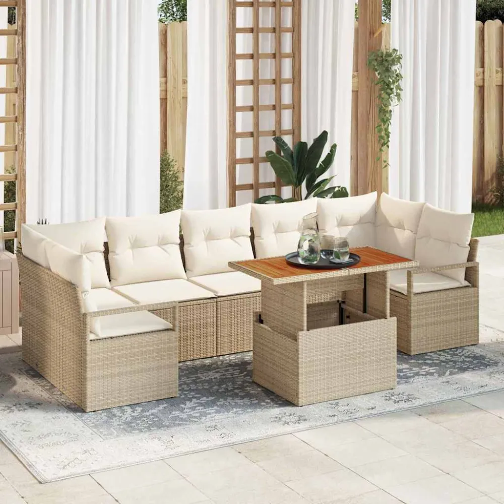 Tuin Sofa Set met opslag 8 pcs Beige Poly riet vidaXL