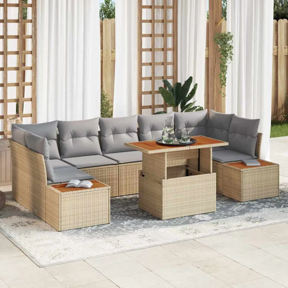 Tuin Sofa Set met opslag 8 pcs Beige Poly riet vidaXL