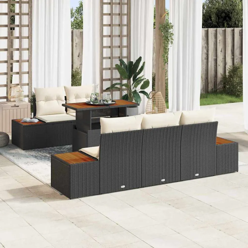 Tuin Sofa Set met opslag 6 pcs Zwart Poly riet vidaXL