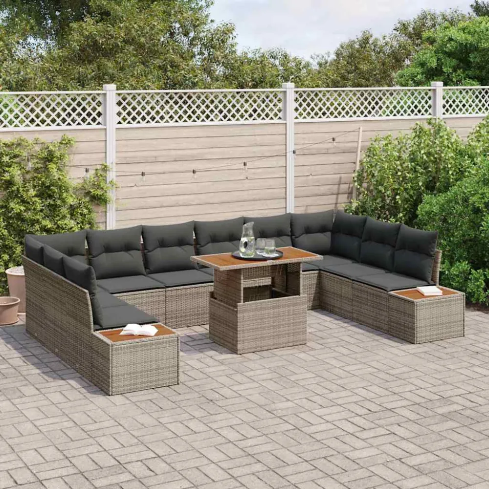 Tuin Sofa Set met opslag 11 pcs Grijs Poly riet vidaXL