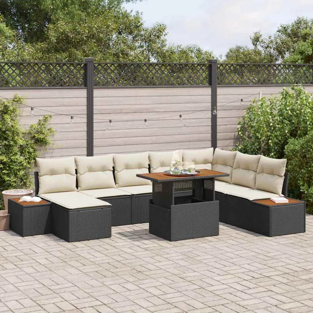 Tuin Sofa Set met opslag 9 pcs Zwart Poly riet vidaXL