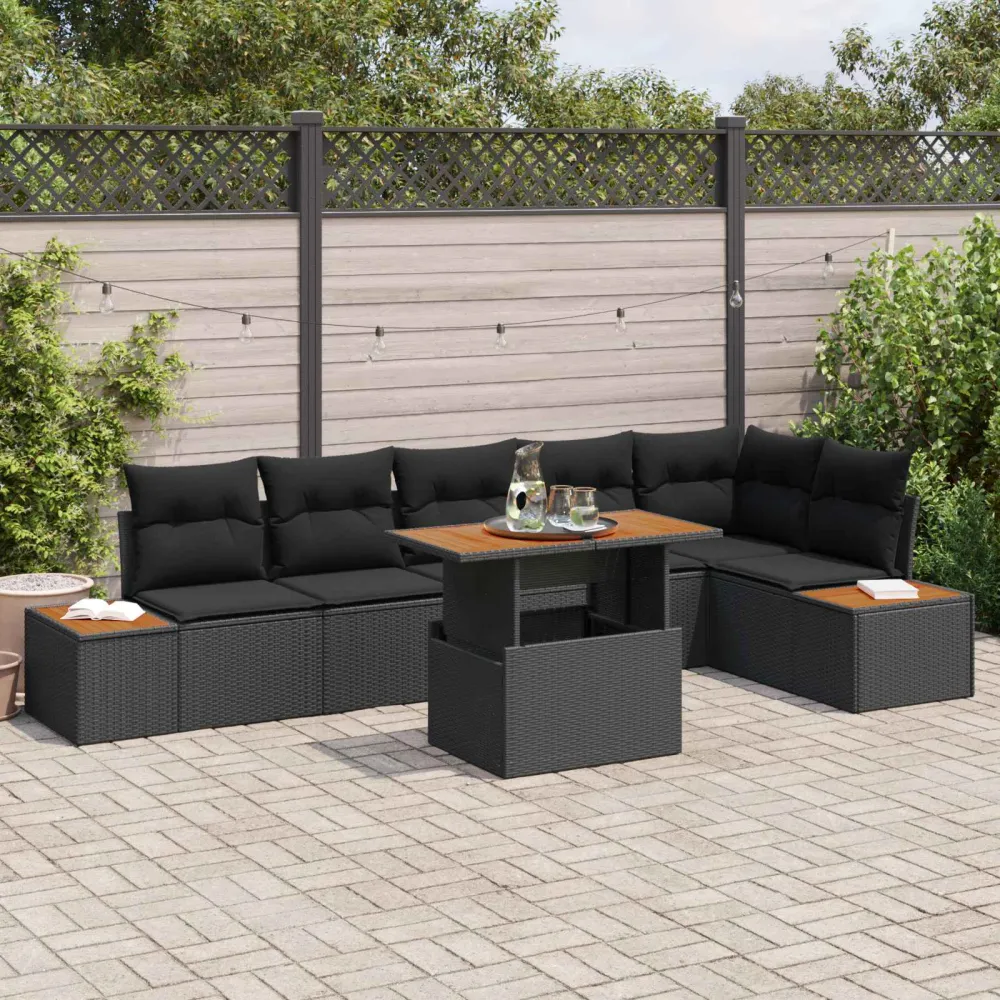 Tuin Sofa Set met opslag 7 pcs Zwart Poly riet vidaXL