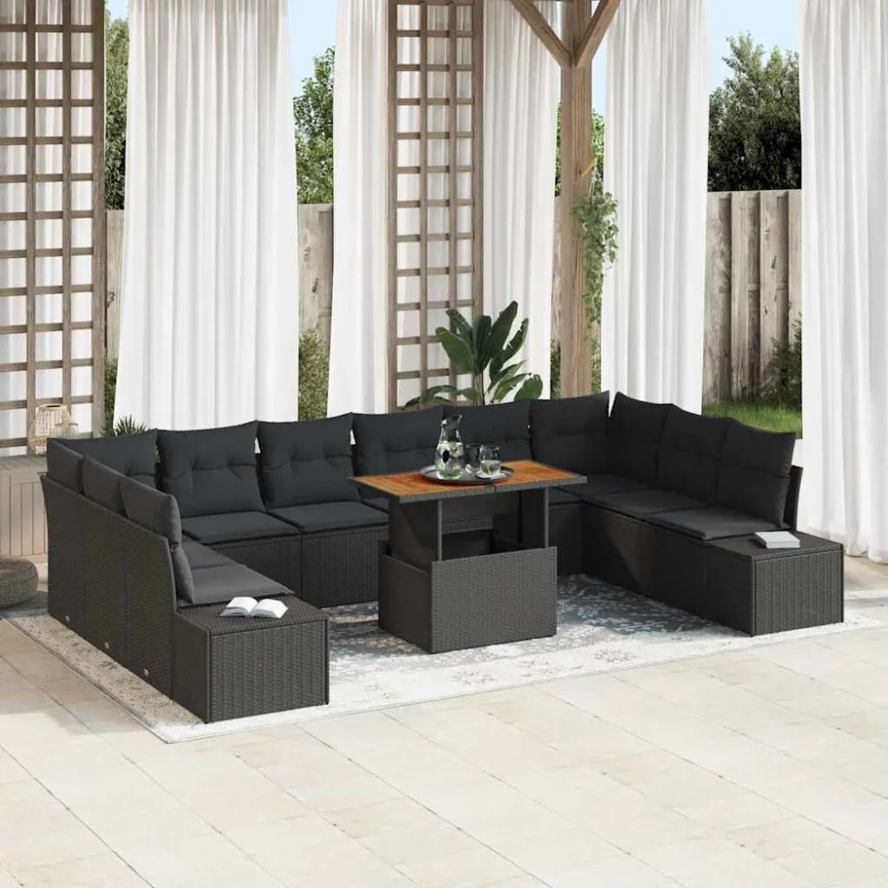 Tuin Sofa Set met opslag 11 pcs Zwart Poly riet vidaXL