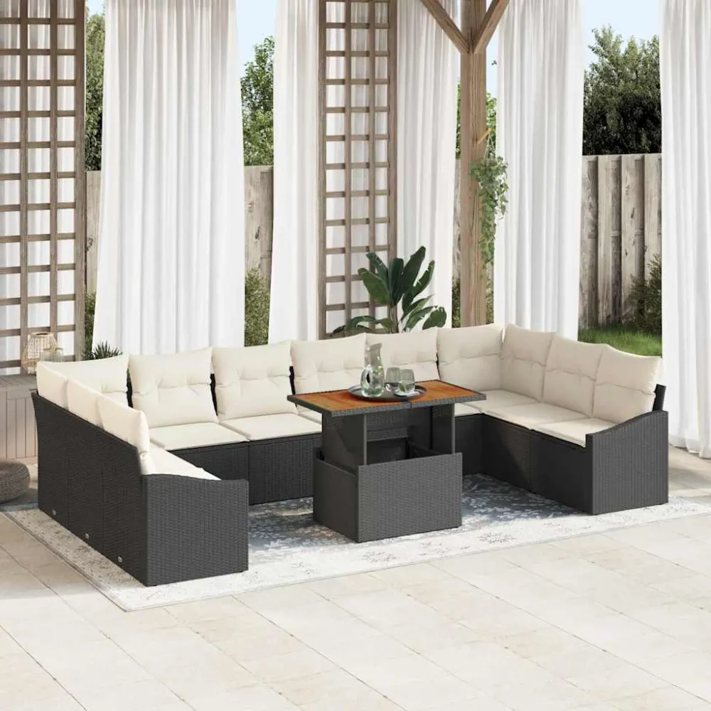 Tuin Sofa Set met opslag 11 pcs Zwart Poly riet vidaXL
