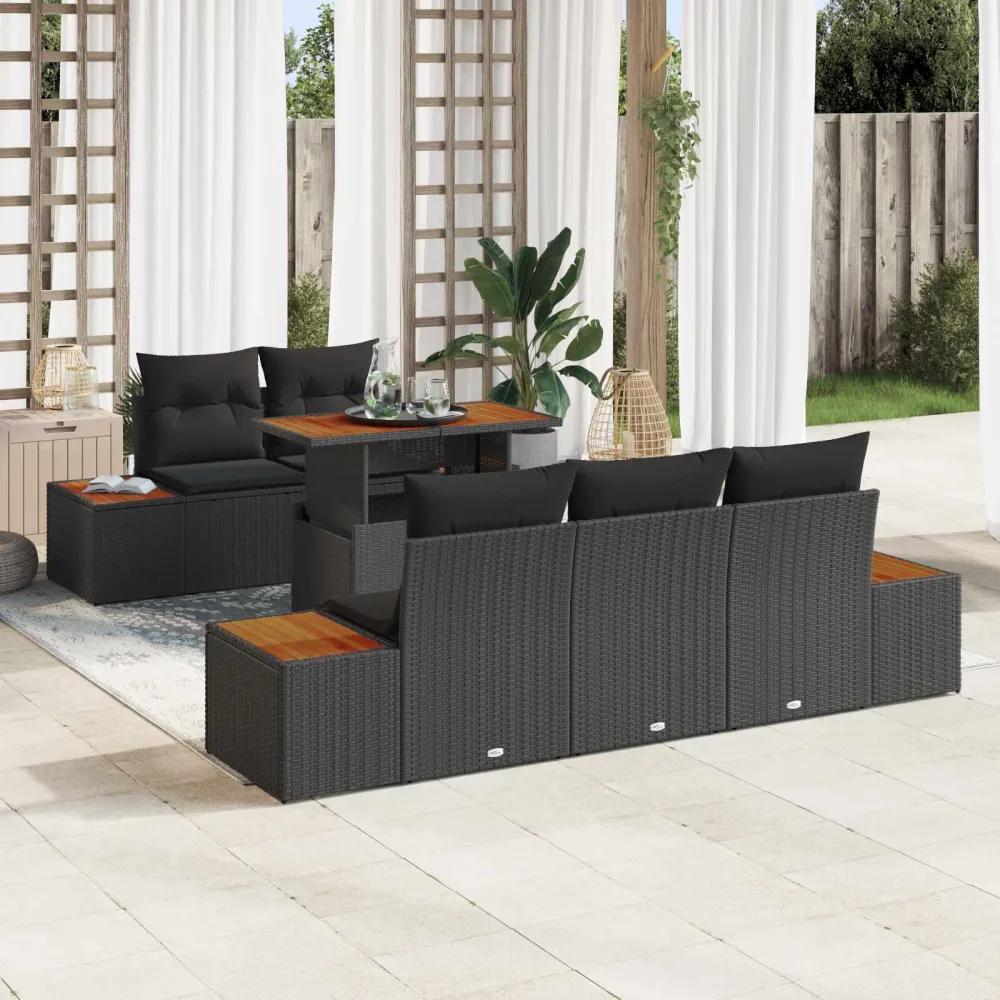 Tuin Sofa Set met opslag 6 pcs Zwart Poly riet vidaXL