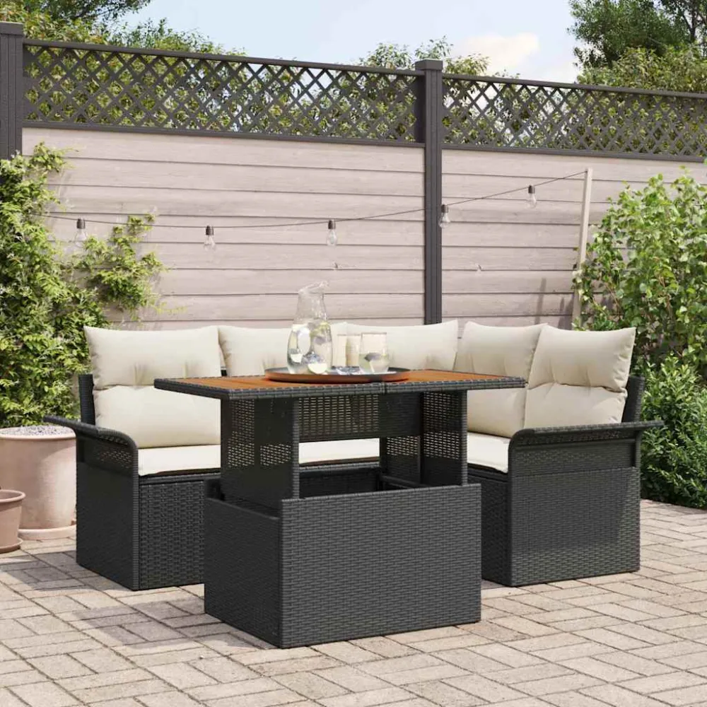 Tuin Sofa Set met opslag 5 pcs Zwart Poly riet vidaXL