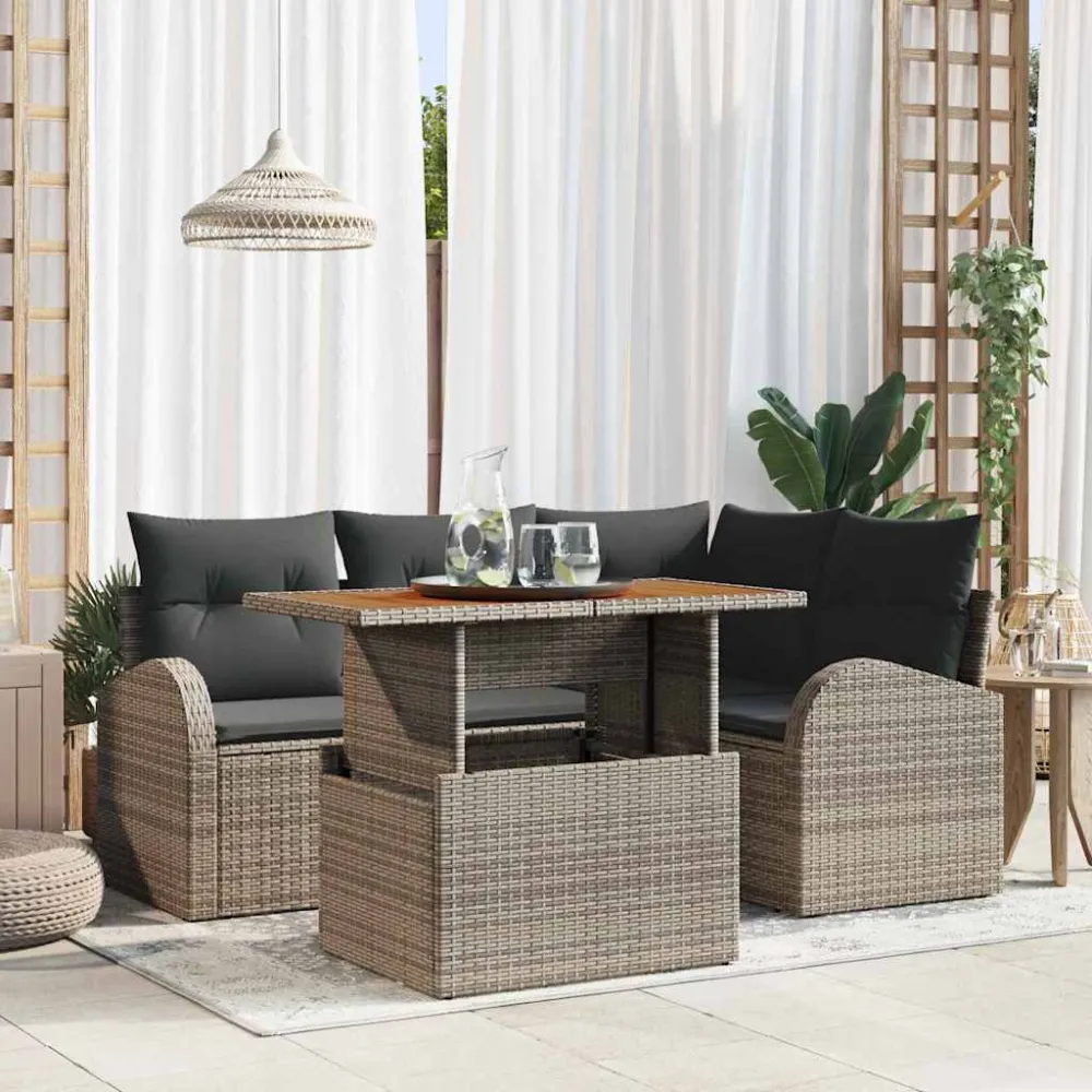 Tuin Sofa Set met opslag 5 pcs Grijs Poly riet vidaXL