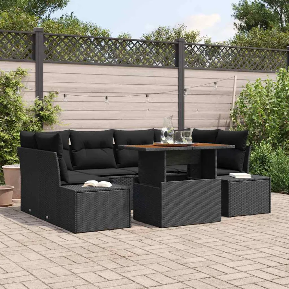 Tuin Sofa Set met opslag 7 pcs Zwart Poly riet vidaXL
