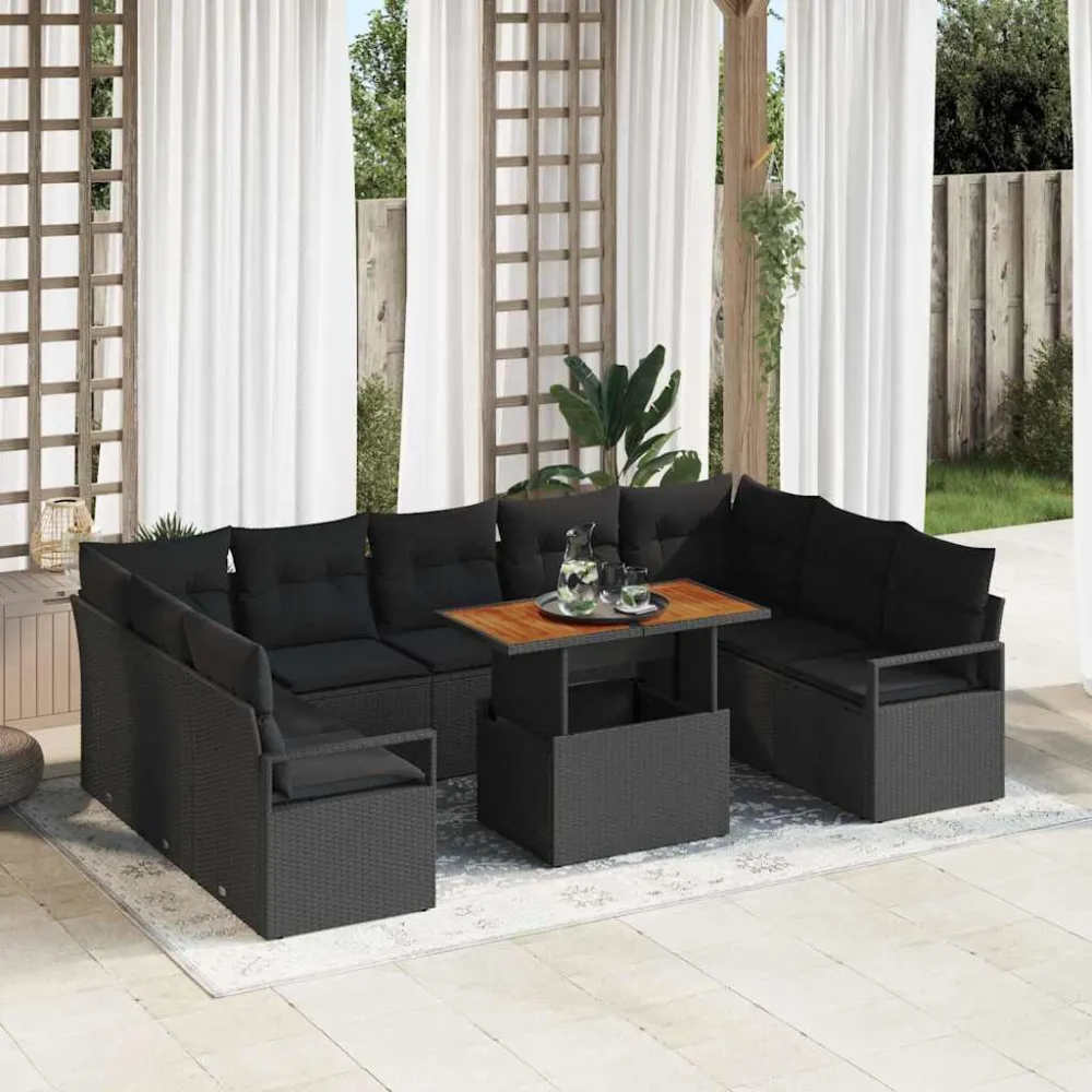 Tuin Sofa Set met opslag 10 pcs Zwart Poly riet vidaXL