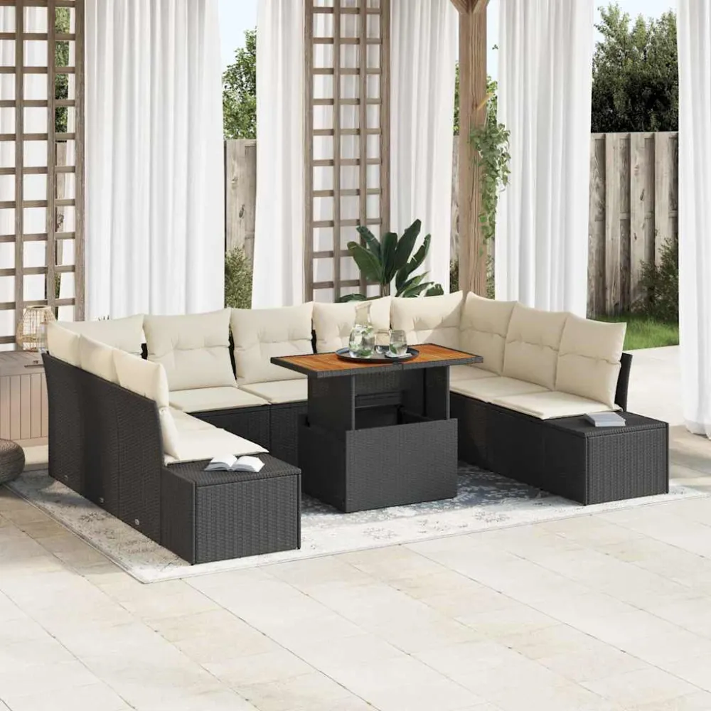 Tuin Sofa Set met opslag 10 pcs Zwart Poly riet vidaXL