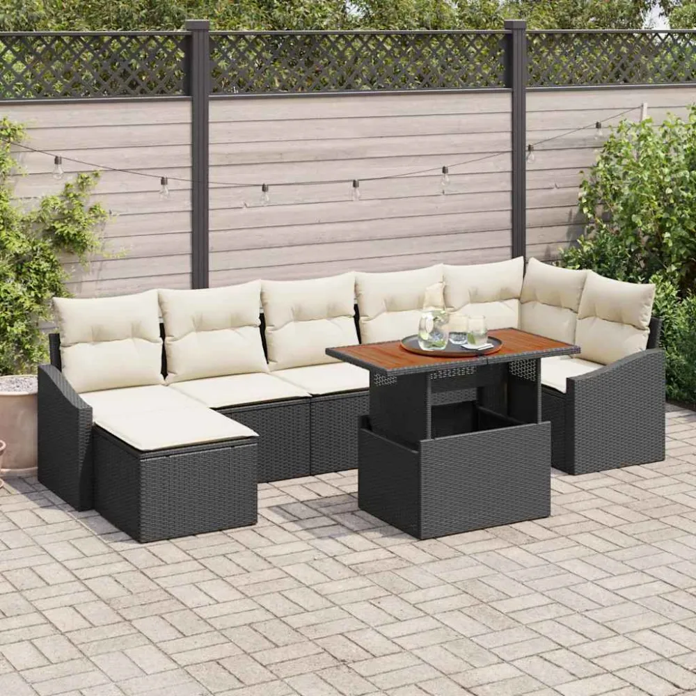 Tuin Sofa Set met opslag 8 pcs Zwart Poly riet vidaXL