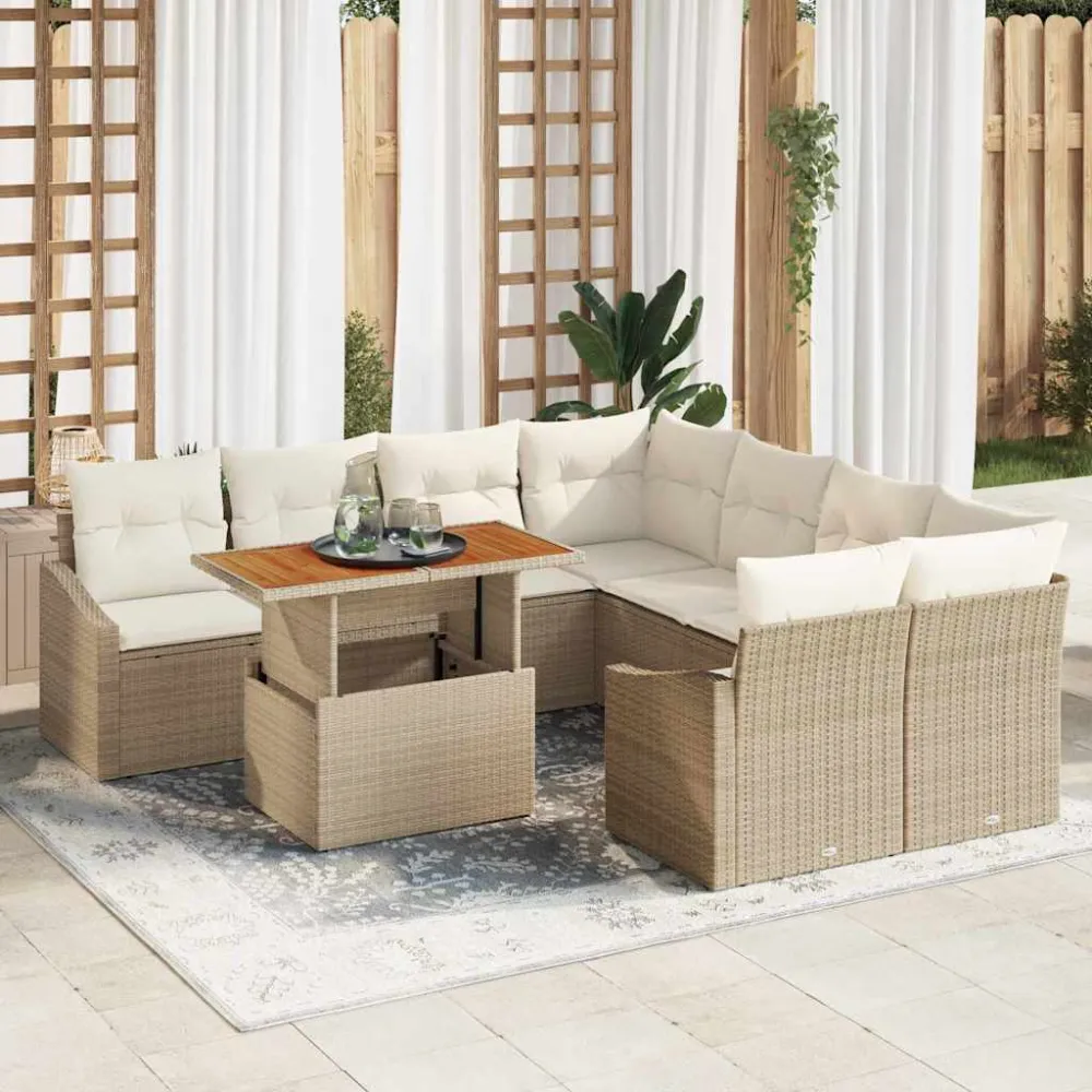 Tuin Sofa Set met opslag 9 pcs Beige Poly riet vidaXL
