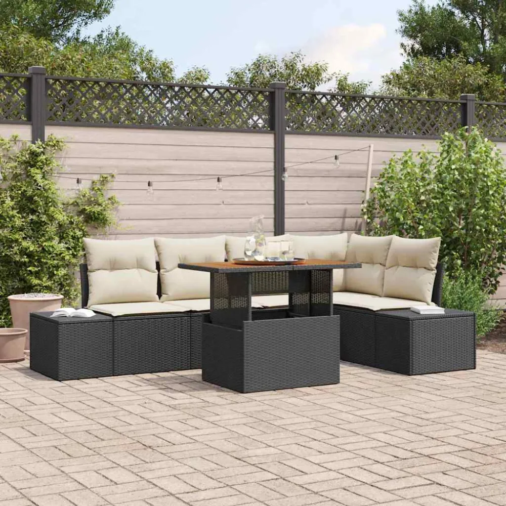 Tuin Sofa Set met opslag 6 pcs Zwart Poly riet vidaXL