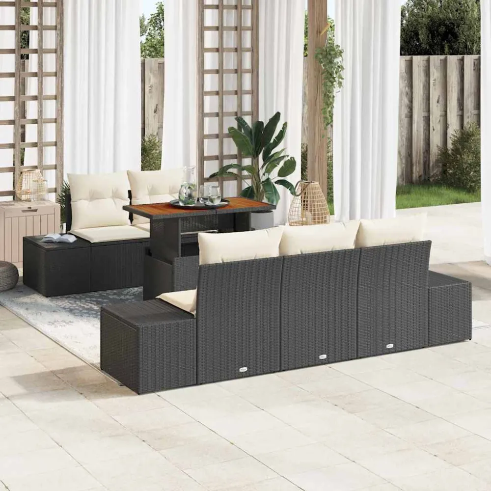 Tuin Sofa Set met opslag 6 pcs Zwart Poly riet vidaXL