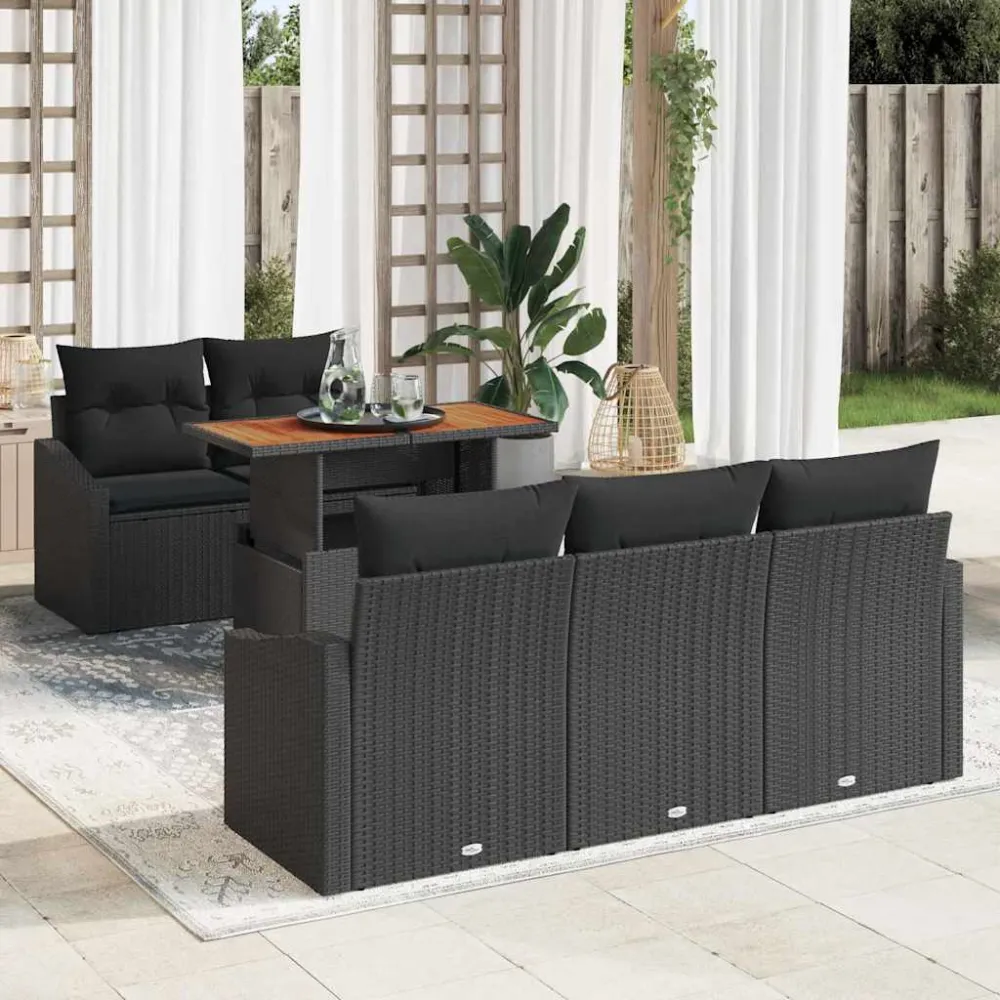Tuin Sofa Set met opslag 6 pcs Zwart Poly riet vidaXL