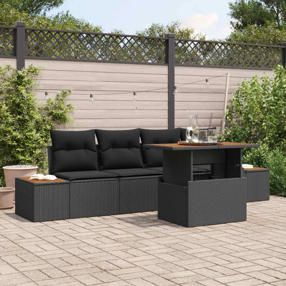 Tuin Sofa Set met opslag 5 pcs Zwart Poly riet vidaXL