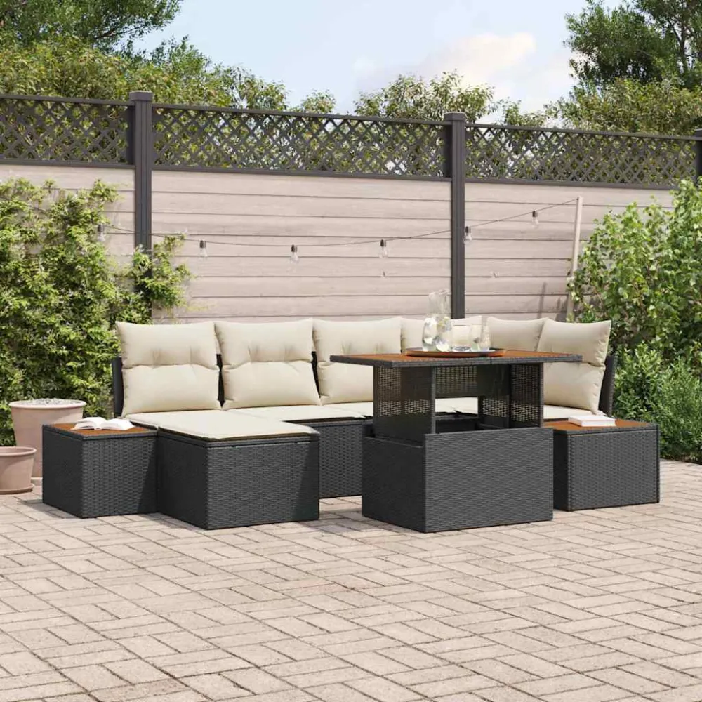 Tuin Sofa Set met opslag 7 pcs Zwart Poly riet vidaXL