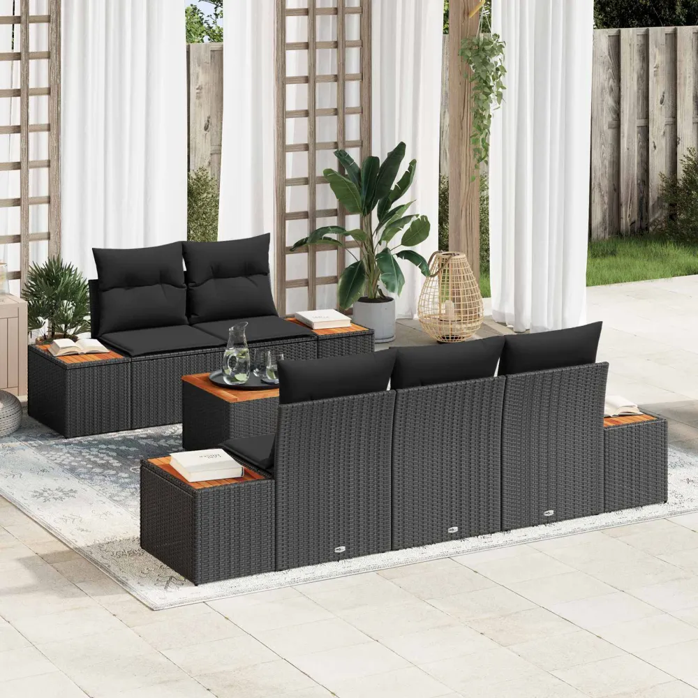 Tuin Sofa Set met opslag 6 pcs Zwart Poly riet vidaXL