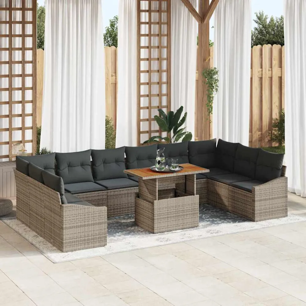 Tuin Sofa Set met opslag 11 pcs Grijs Poly riet vidaXL
