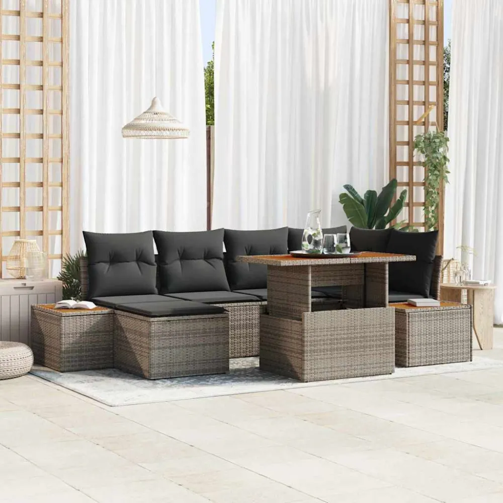 Tuin Sofa Set met opslag 7 pcs Grijs Poly riet vidaXL