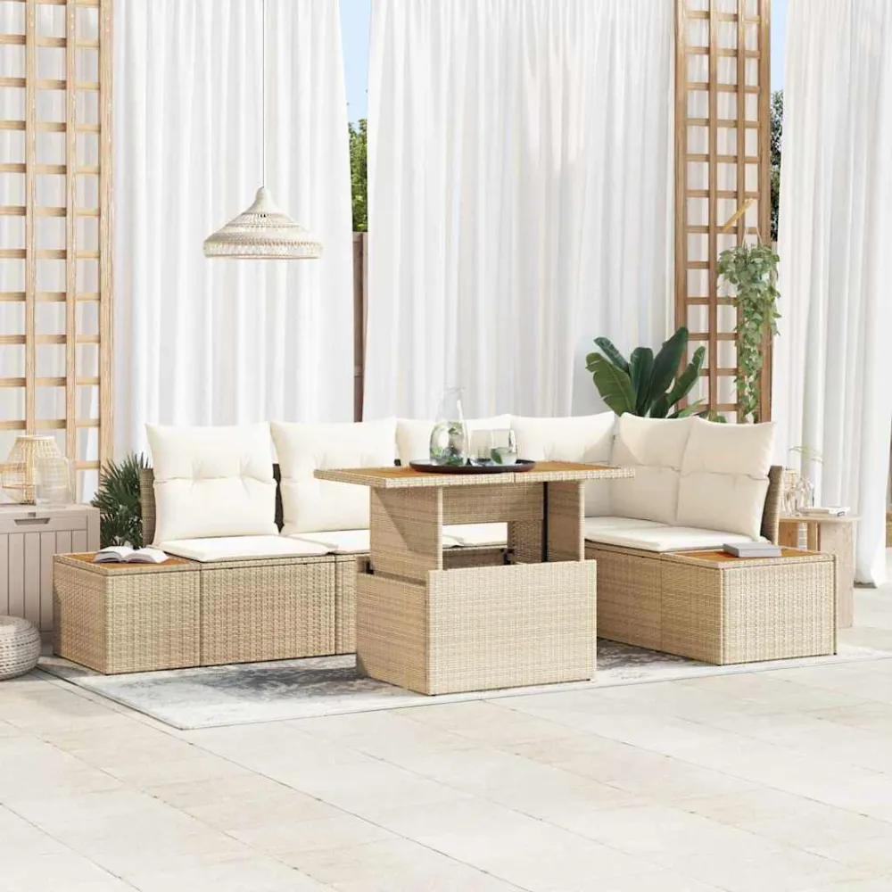 Tuin Sofa Set met opslag 6 pcs Beige Poly riet vidaXL