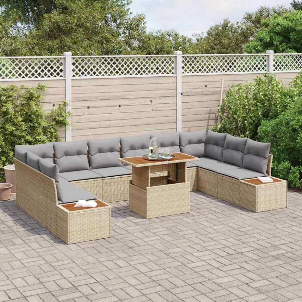 Tuin Sofa Set met opslag 11 pcs Beige Poly riet vidaXL