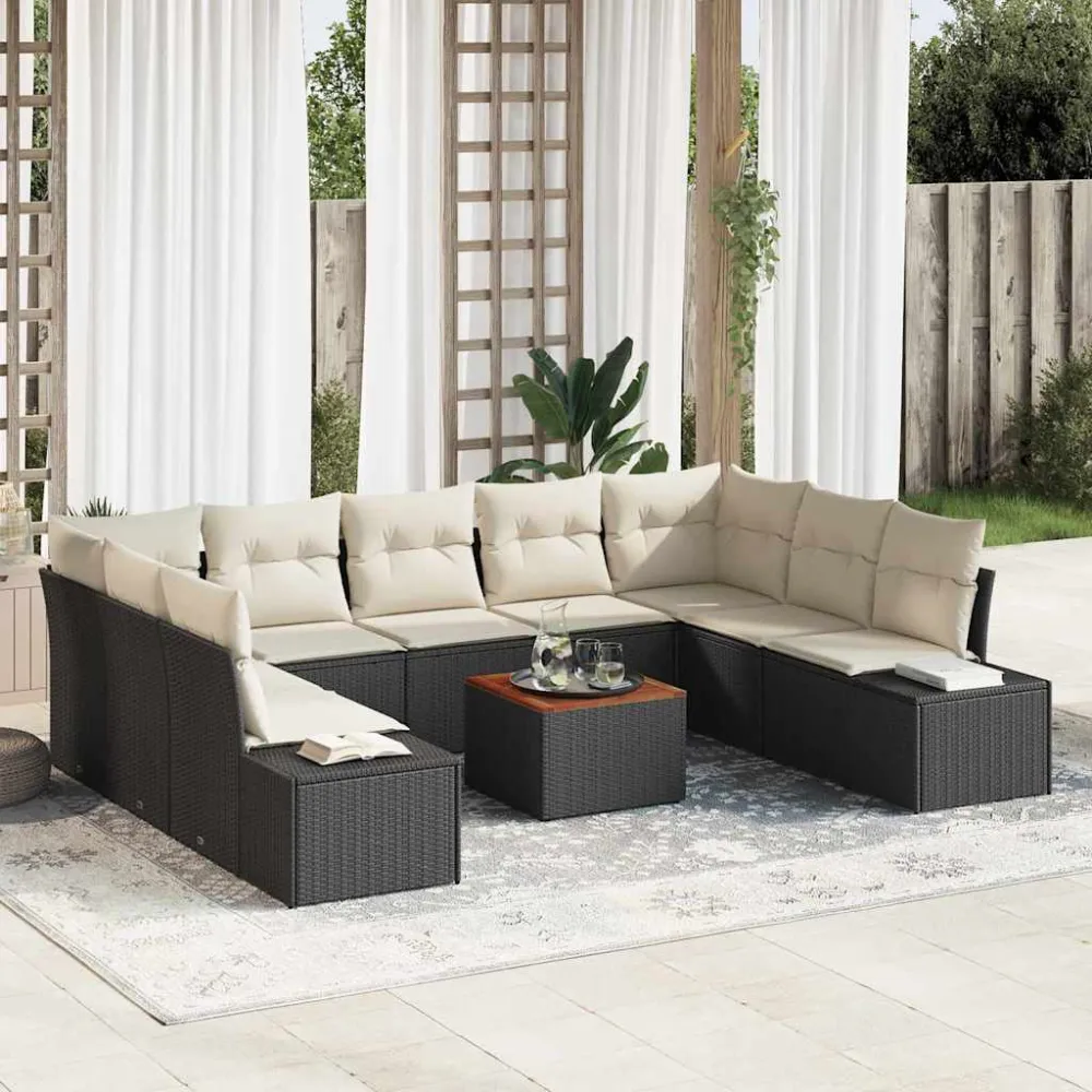 Tuin Sofa Set met opslag 10 pcs Zwart en wit vidaXL