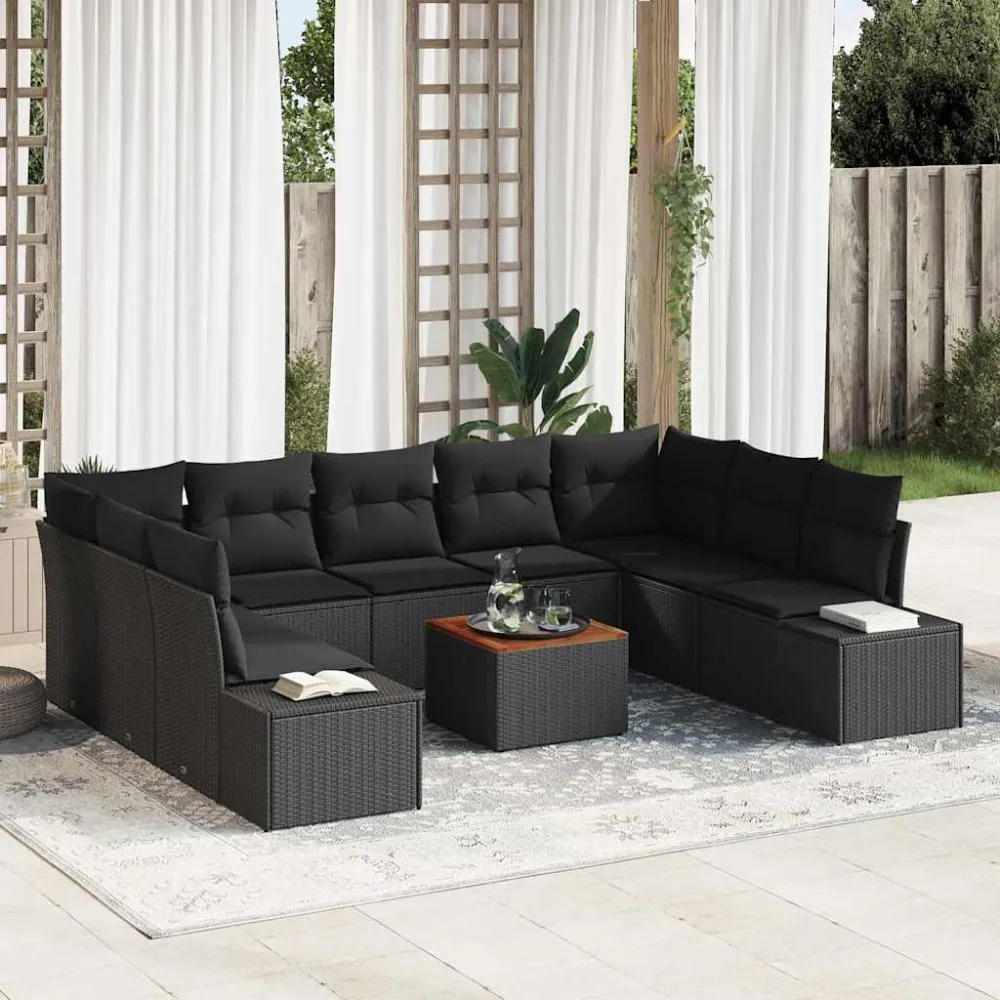 Tuin Sofa Set met opslag 10 pcs Zwart vidaXL