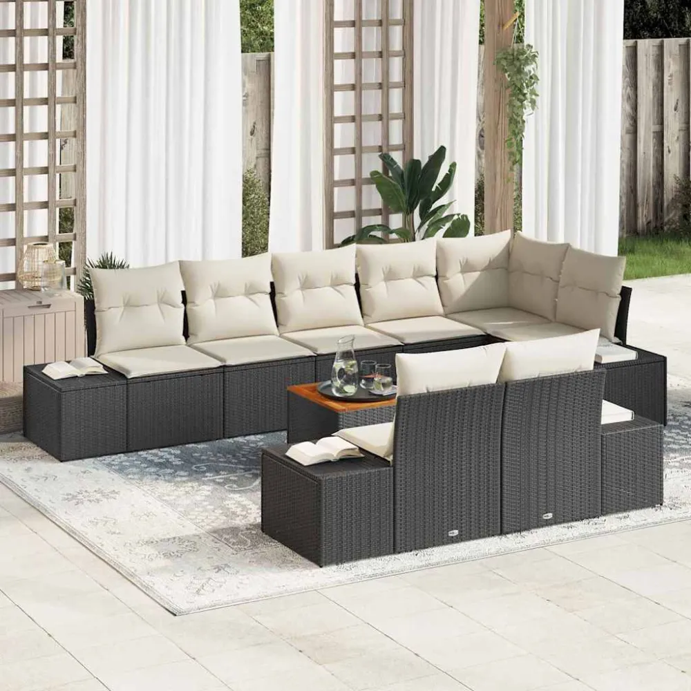 Tuin Sofa Set met opslag 9 pcs Zwart en wit vidaXL