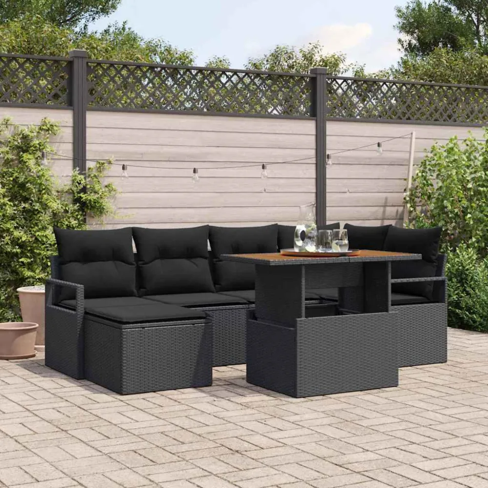 Tuin Sofa Set met opslag 7 pcs Zwart Poly riet vidaXL