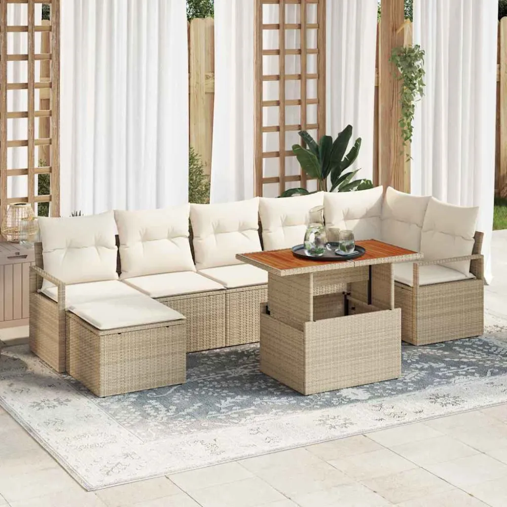 Tuin Sofa Set met opslag 8 pcs Beige Poly riet vidaXL