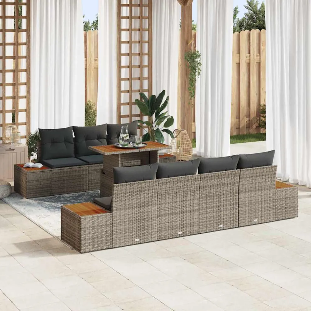 Tuin Sofa Set met opslag 8 pcs Grijs Poly riet vidaXL