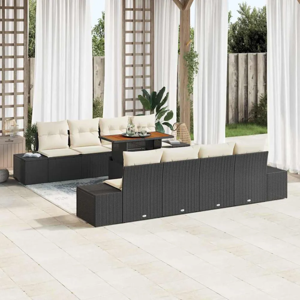 Tuin Sofa Set met opslag 9 pcs Zwart Poly riet vidaXL