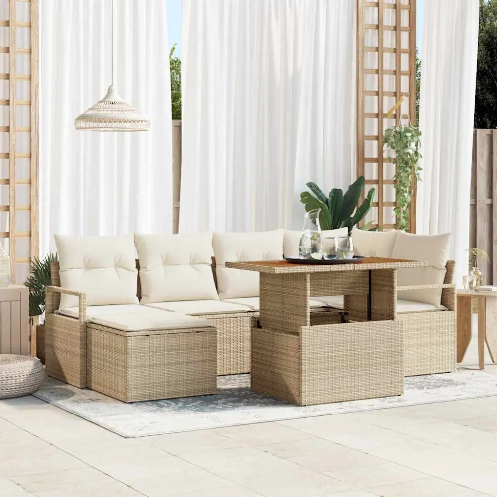 Tuin Sofa Set met opslag 7 pcs Beige Poly riet vidaXL