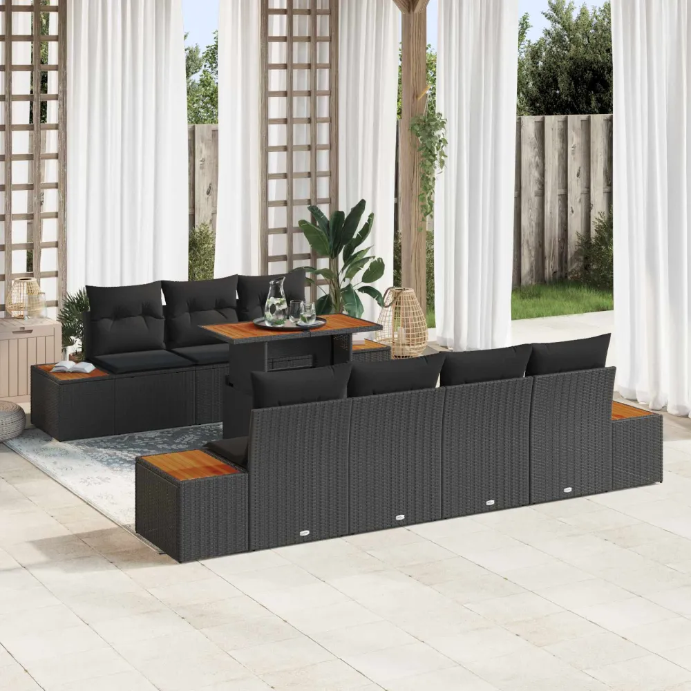 Tuin Sofa Set met opslag 8 pcs Zwart Poly riet vidaXL