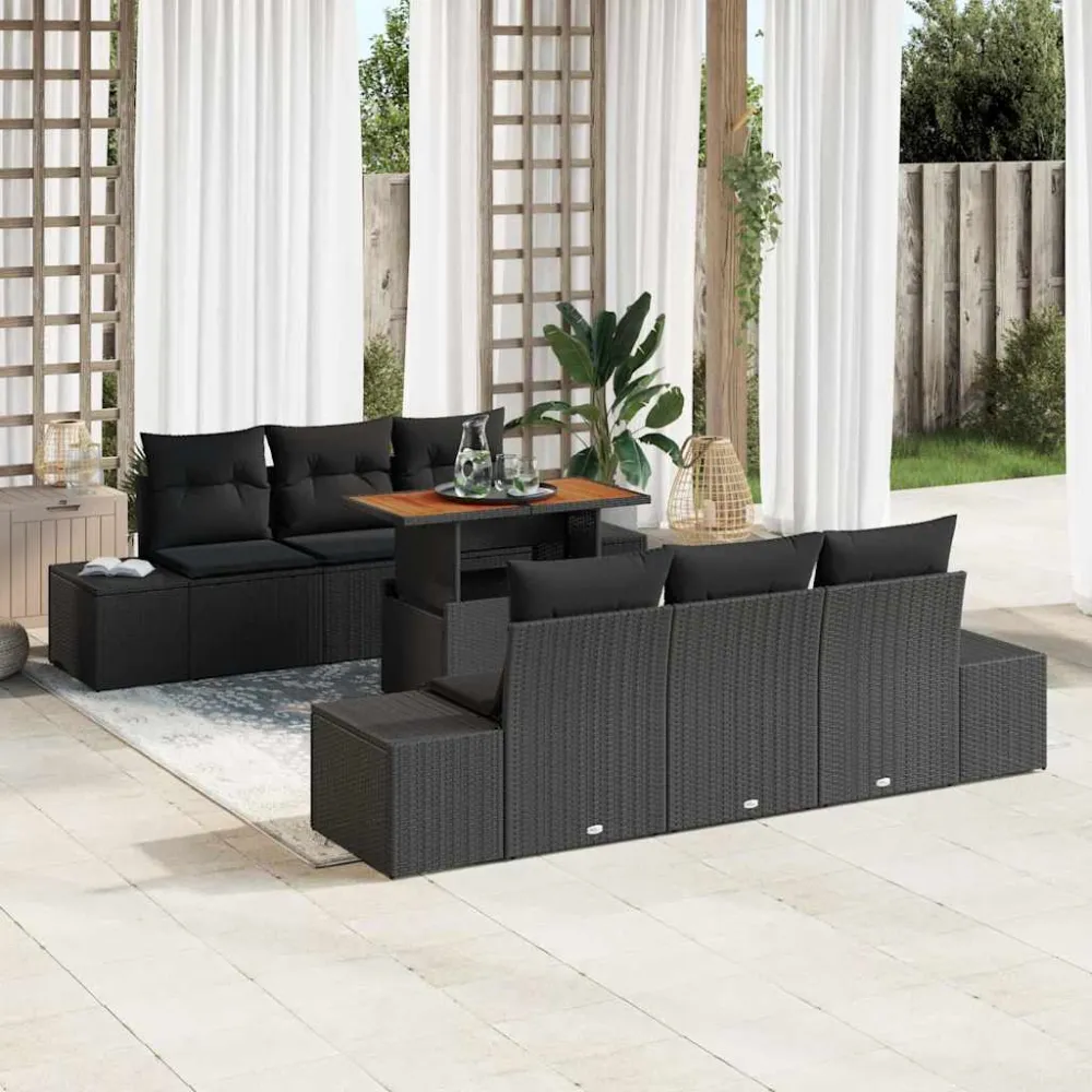 Tuin Sofa Set met opslag 7 pcs Zwart Poly riet vidaXL