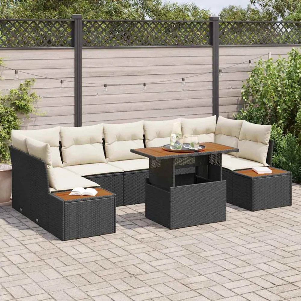 Tuin Sofa Set met opslag 8 pcs Zwart Poly riet vidaXL