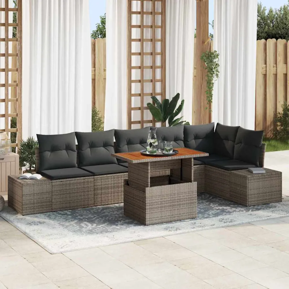 Tuin Sofa Set met opslag 7 pcs Grijs Poly riet vidaXL