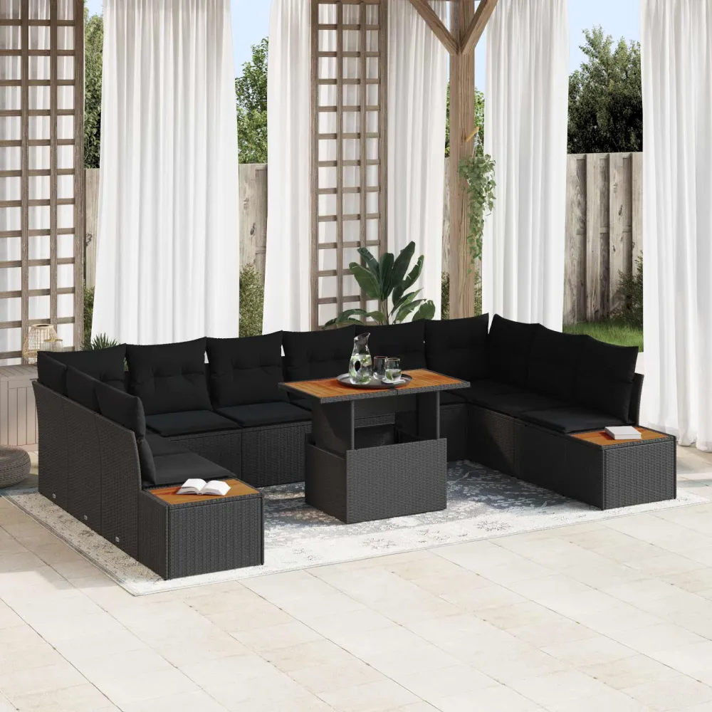 Tuin Sofa Set met opslag 11 pcs Zwart Poly riet vidaXL