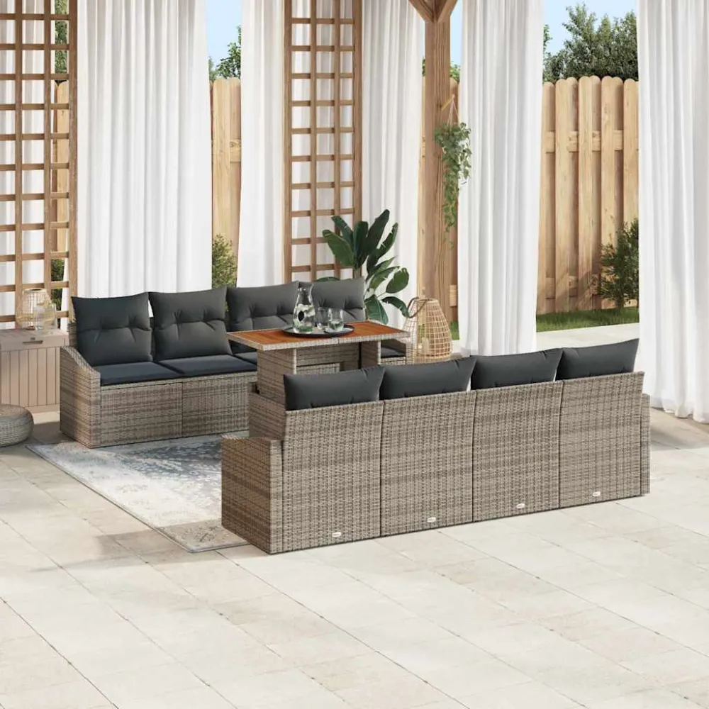 Tuin Sofa Set met opslag 9 pcs Grijs Poly riet vidaXL