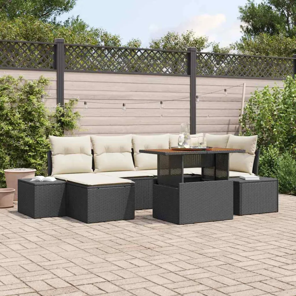Tuin Sofa Set met opslag 7 pcs Zwart Poly riet vidaXL