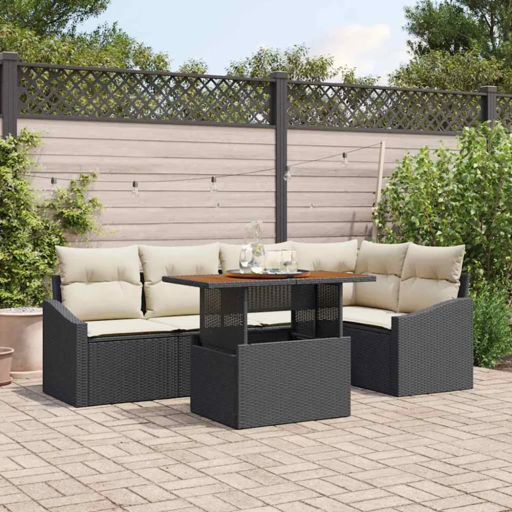 Tuin Sofa Set met opslag 6 pcs Zwart Poly riet vidaXL