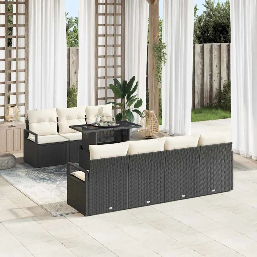 Tuin Sofa Set met opslag 8 pcs Zwart en Crème poly rattan vidaXL