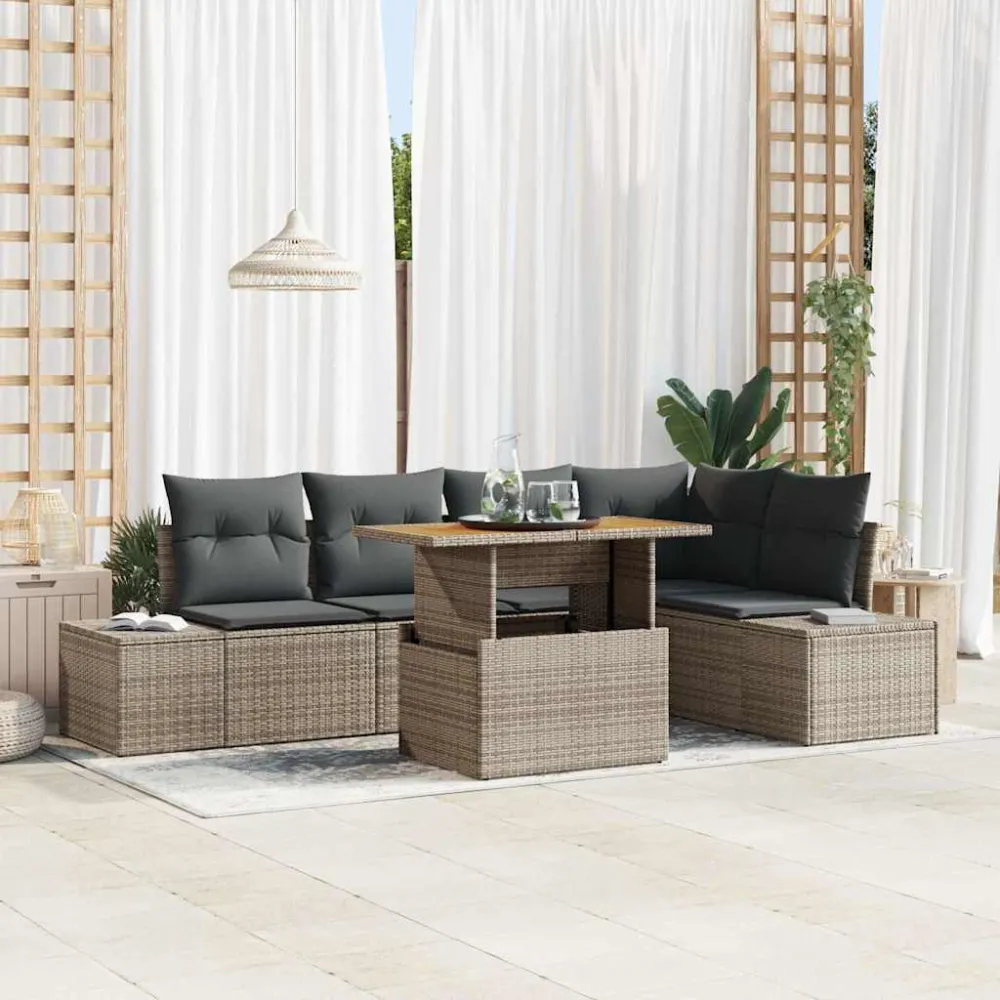 Tuin Sofa Set met opslag 6 pcs Grijs Poly riet vidaXL
