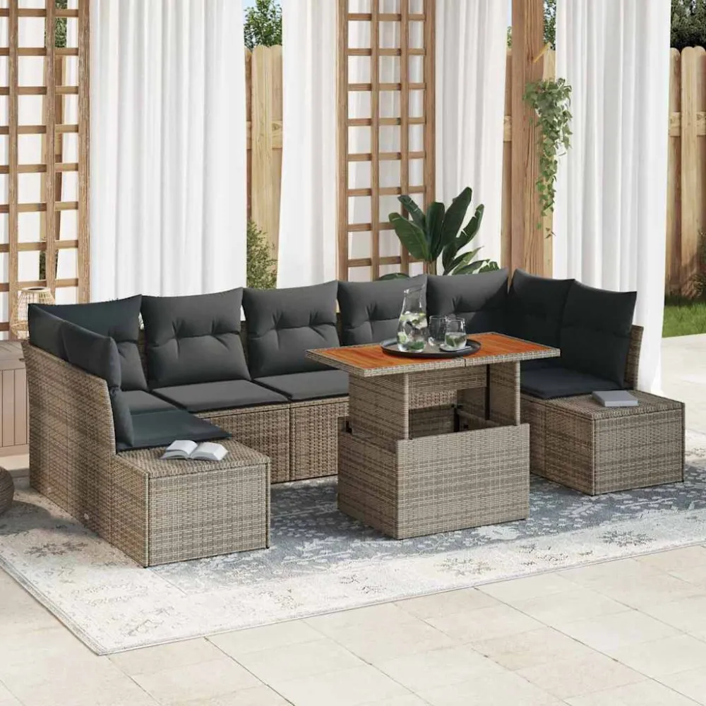 Tuin Sofa Set met opslag 8 pcs Grijs Poly riet vidaXL