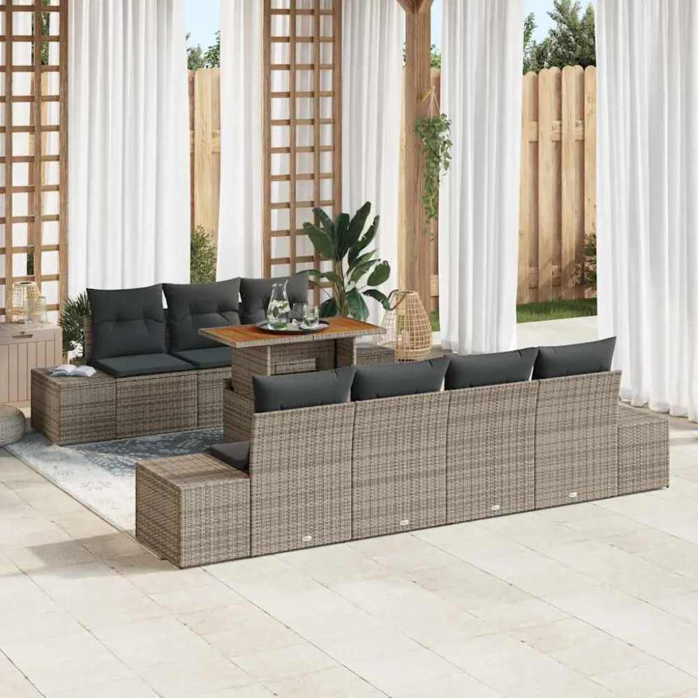 Tuin Sofa Set met opslag 8 pcs Grijs Poly riet vidaXL